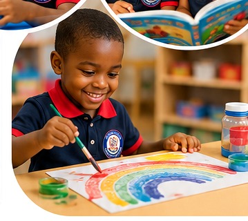 Young learner painting a colourful picture